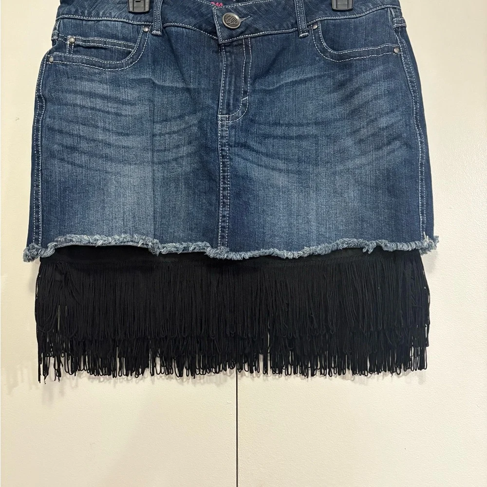Wrangler Blue Denim Skirt with Black Fringe - Picture 4 of 10